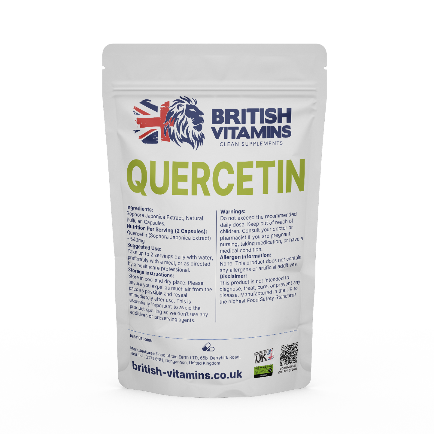 Quercetin Dihydrate 540mg sourced from Sophora Japonica No Fillers Health & Beauty:Vitamins & Lifestyle Supplements:Vitamins & Minerals British Vitamins 30 Capsules