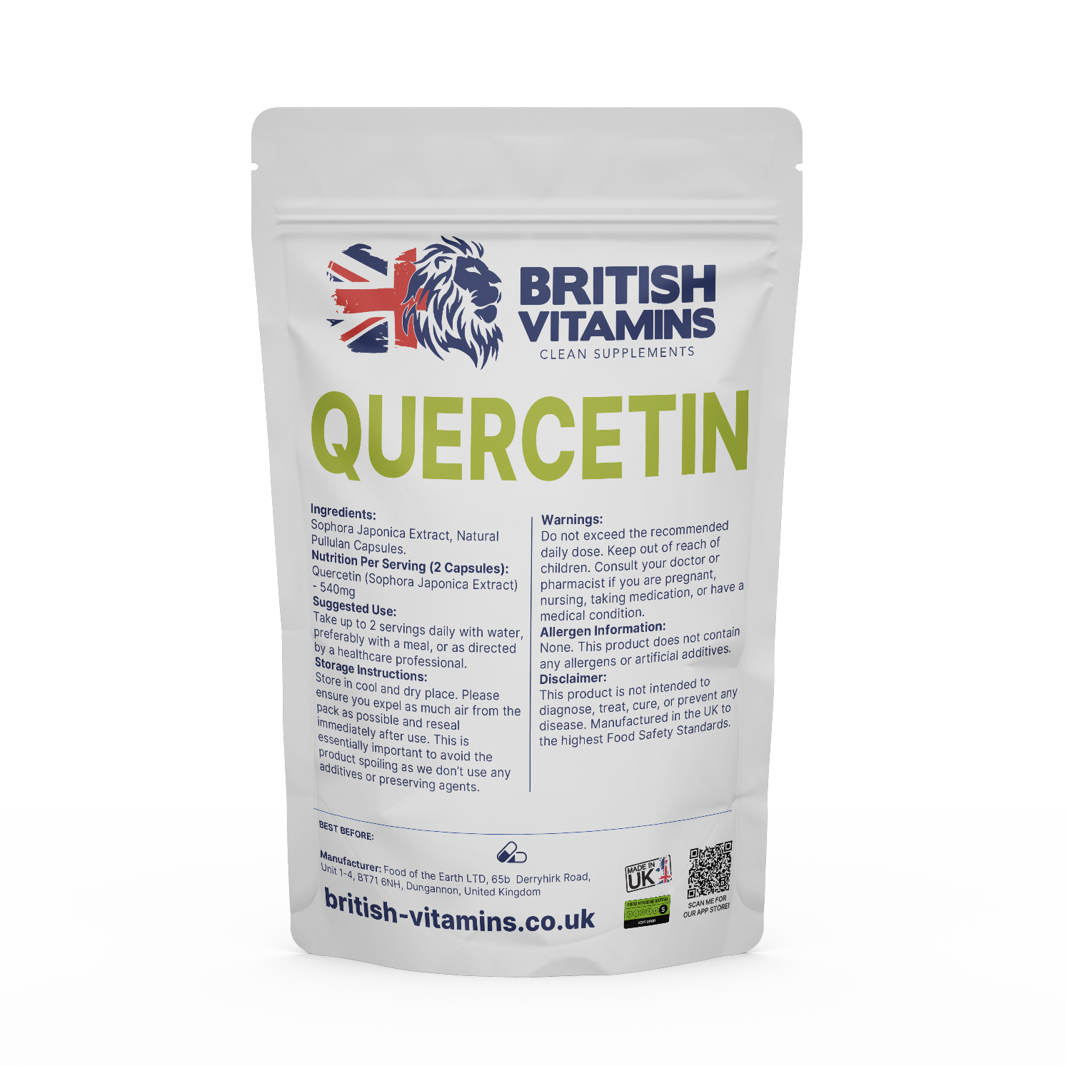 Quercetin Dihydrate 540mg sourced from Sophora Japonica No Fillers Health & Beauty:Vitamins & Lifestyle Supplements:Vitamins & Minerals British Vitamins 30 Capsules