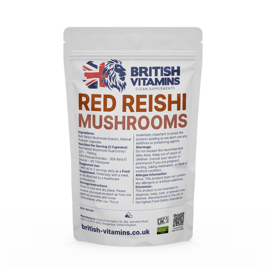 Red Reishi Mushrooms 30% Polysaccharides Vegan Health & Beauty:Vitamins & Lifestyle Supplements:Vitamins & Minerals British Vitamins 5 Capsules ( Sample )