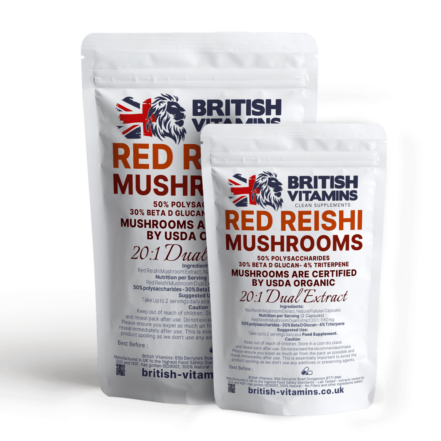 Red Reishi Mushrooms 30% Polysaccharides Vegan Health & Beauty:Vitamins & Lifestyle Supplements:Vitamins & Minerals British Vitamins 5 Capsules ( Sample )  