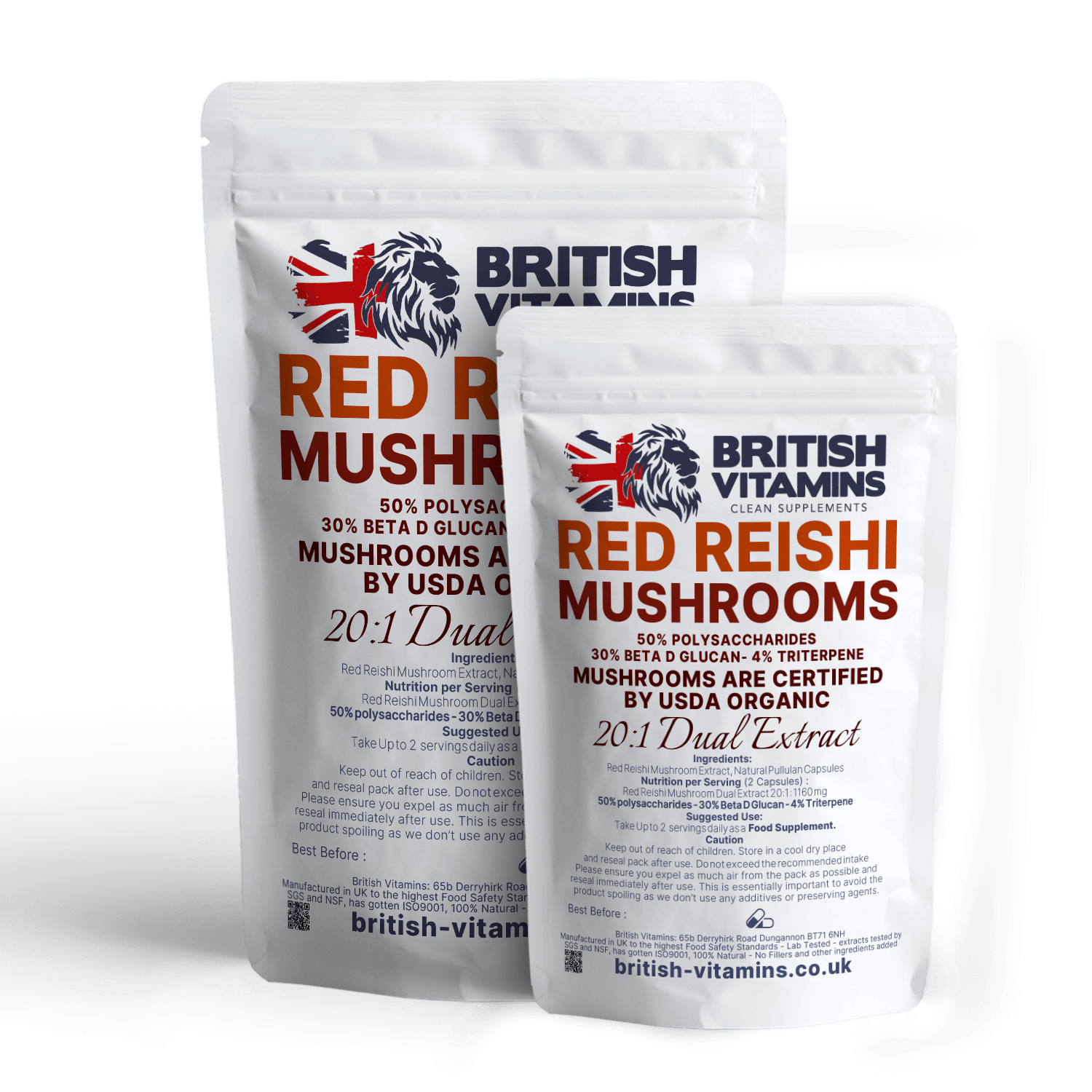 Red Reishi Mushrooms 30% Polysaccharides Vegan Health & Beauty:Vitamins & Lifestyle Supplements:Vitamins & Minerals British Vitamins 5 Capsules ( Sample )  
