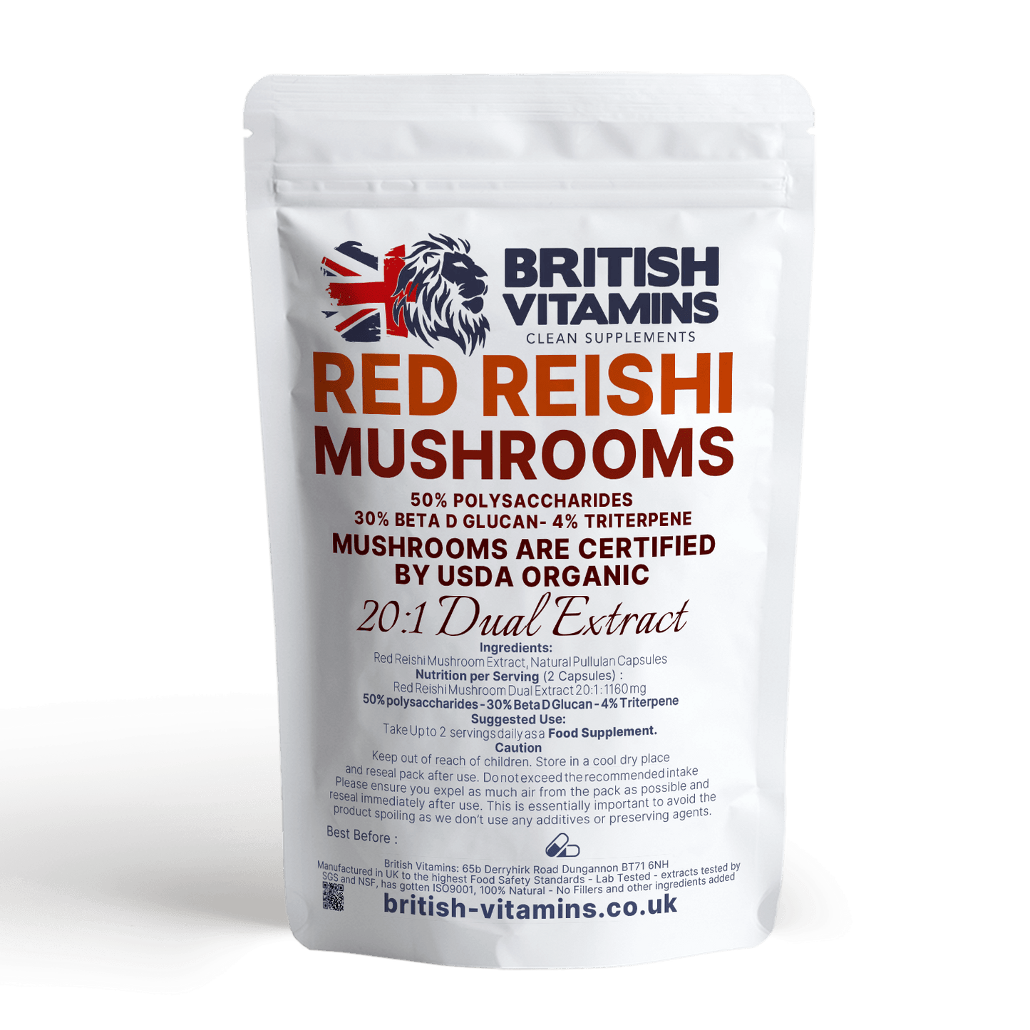 Red Reishi Mushrooms 30% Polysaccharides Vegan Health & Beauty:Vitamins & Lifestyle Supplements:Vitamins & Minerals British Vitamins   